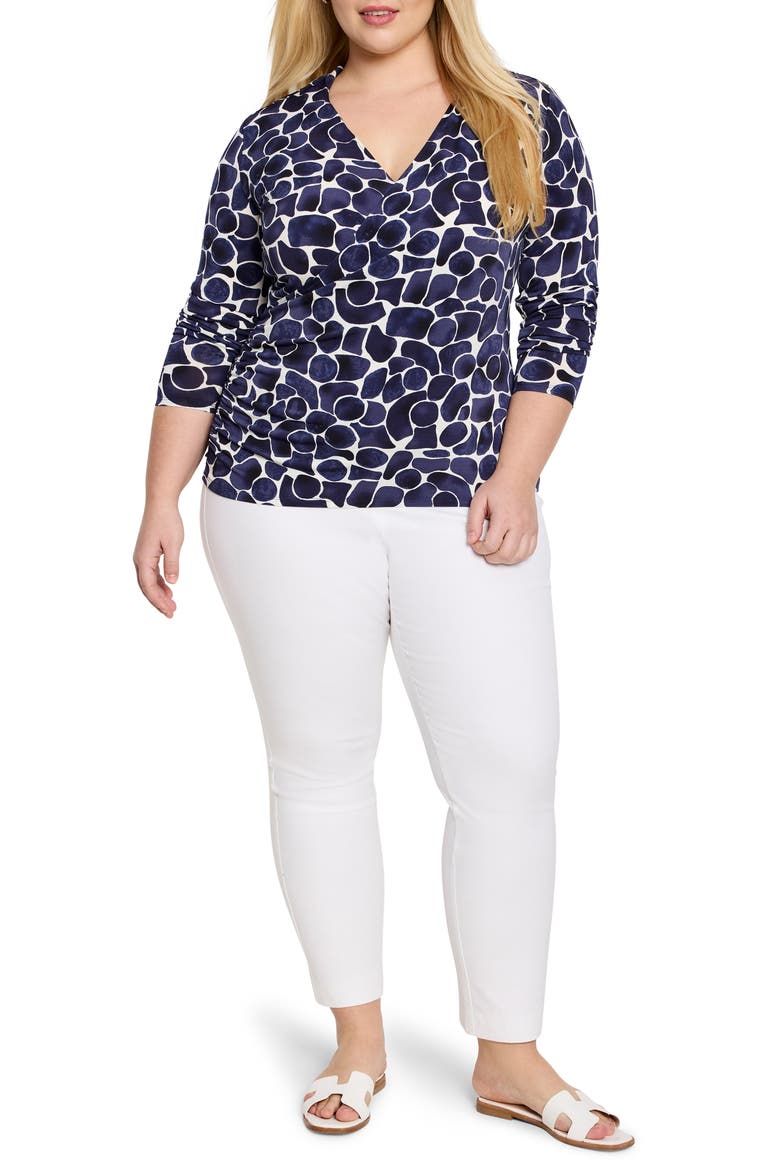 Geo Pebble Faux Wrap Top, Alternate, color, INDIGO MULTI