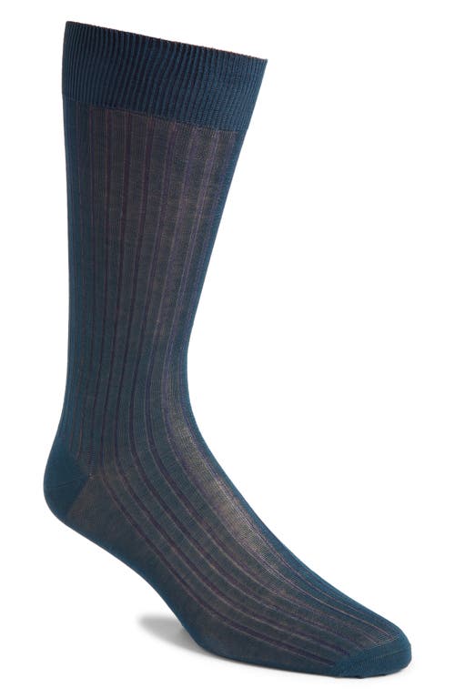 Canali Ribbed Cotton Dress Socks In Blue