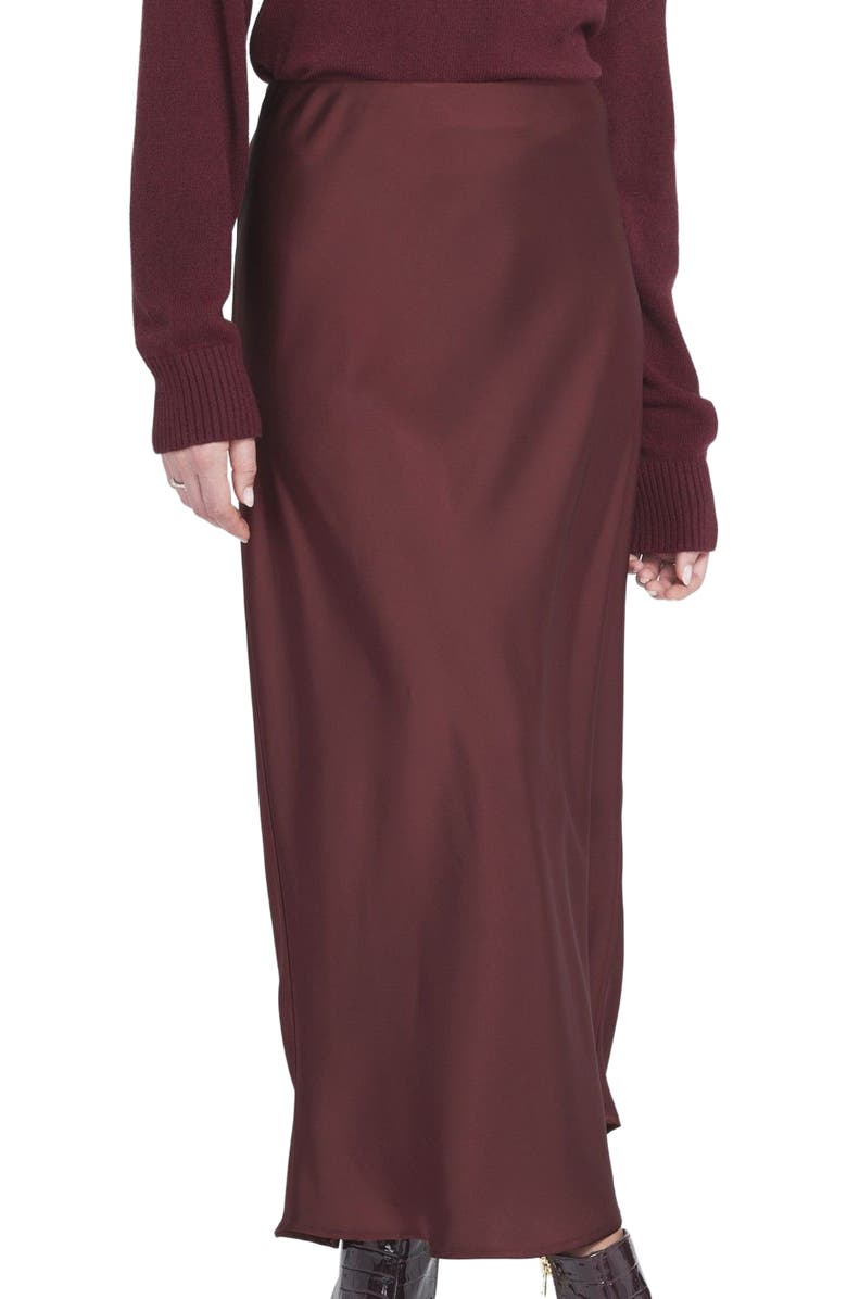 ELLE Collection Satin Midi Skirt Slip, Alternate, color, Wine