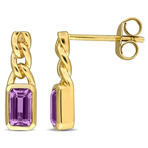 Gemstone Twisted Link Drop Earrings 14k