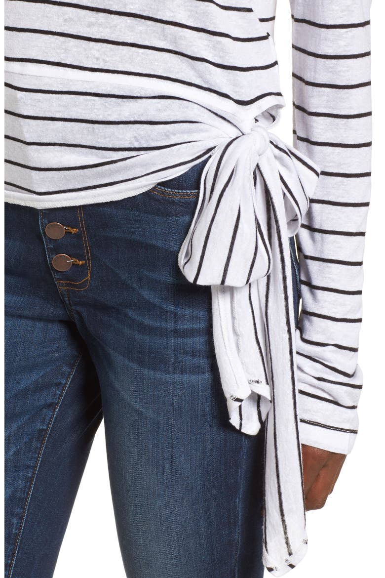 Side Tie Stripe Tee, Alternate, color, WHITE JENNA STRIPE