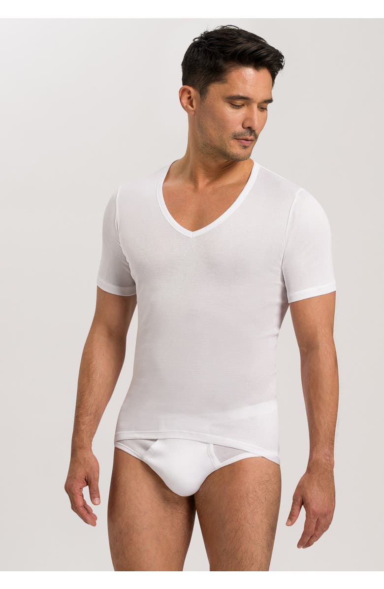 Hanro Cotton Pure Fitted Cotton V-Neck T-Shirt, Alternate, color, White