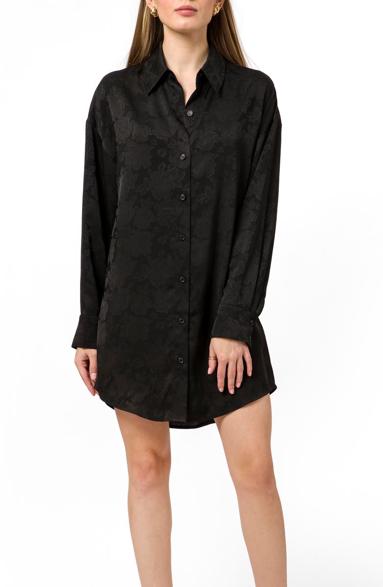 WAYF Floral Jacquard Long Sleeve Shirtdress, Alternate, color, 