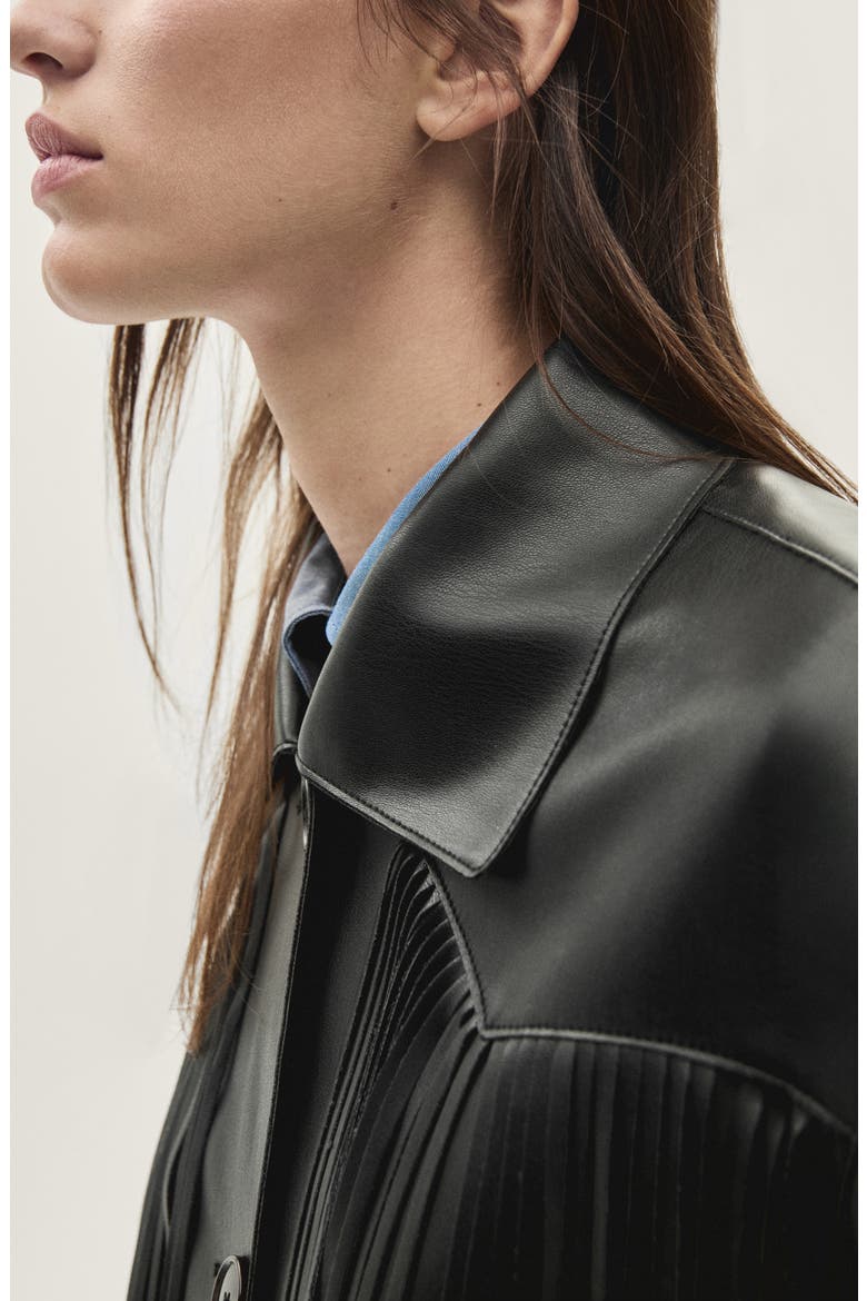 Fringe Trim Faux Leather Jacket, Alternate, color, BLACK