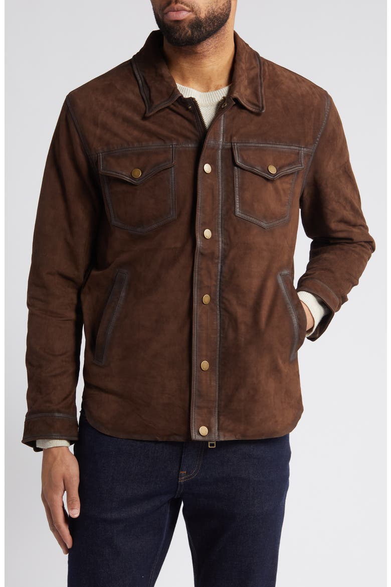 Suede Trucker Jacket, Alternate, color, DARK BROWN