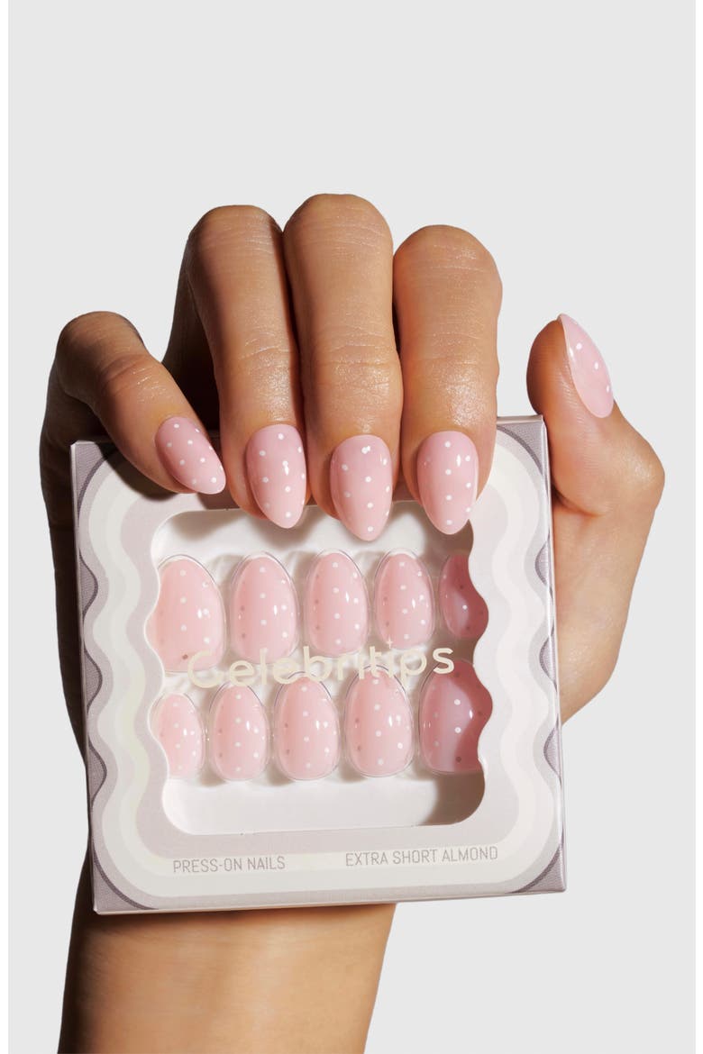 Extra Short Almond Press-On Nails, Alternate, color, BABY PINK DOT