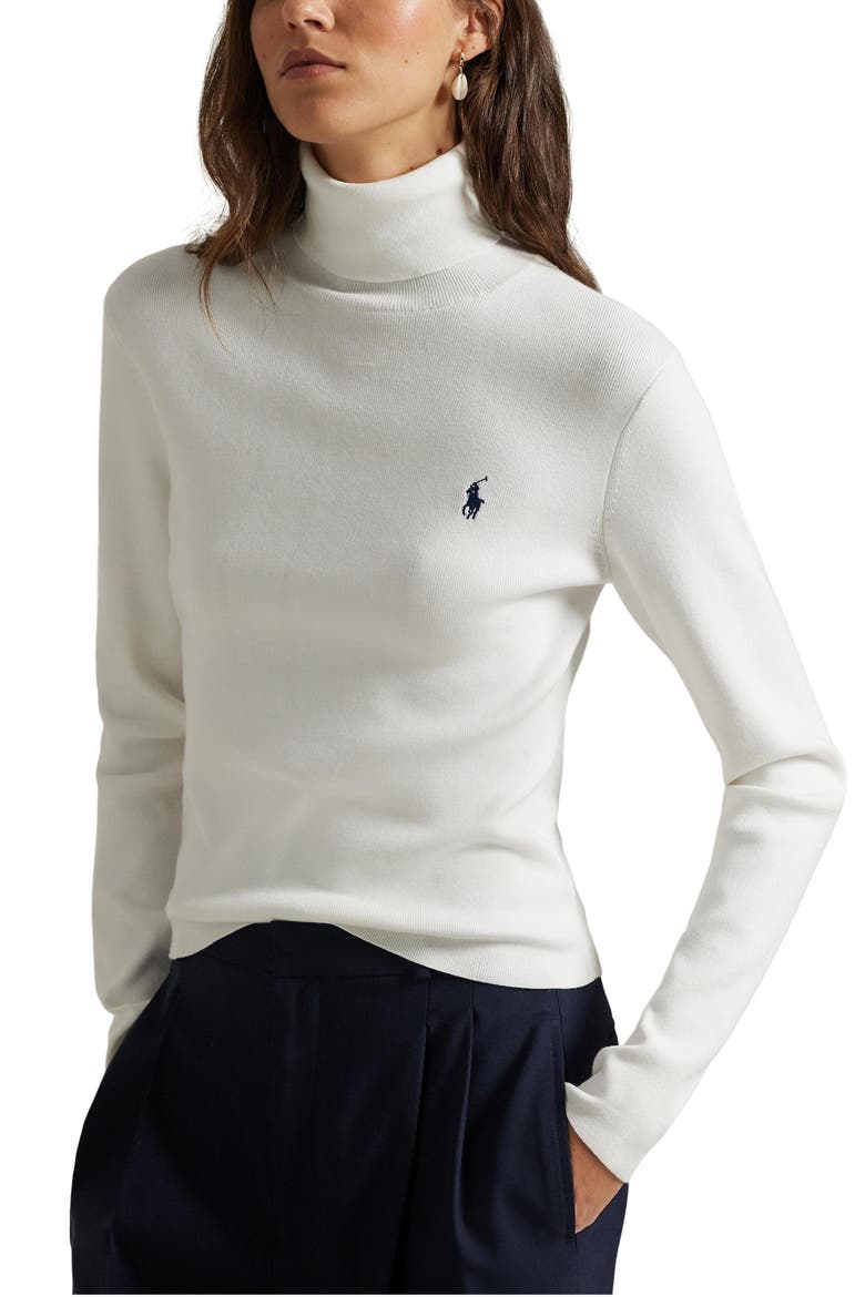 Cotton Blend Turtleneck Top, Main, color, WHITE
