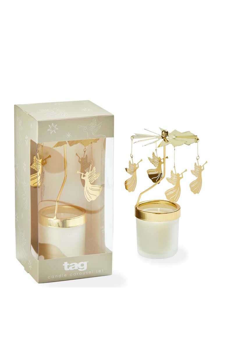 tag Snowcap Angel Carousel Candle Holder Gold Metal Tealight, Main, color, Gold