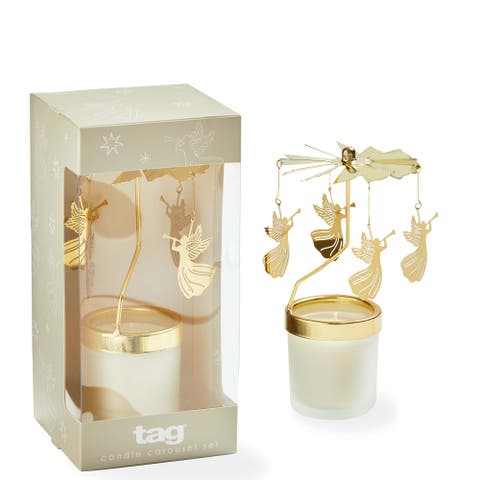 Snowcap Angel Carousel Candle Holder Gold Metal Tealight