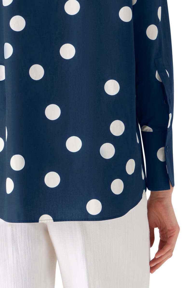 Akris punto Polka Dot Cotton Poplin Button-Up Shirt, Alternate, color, Dark Blue-Cream