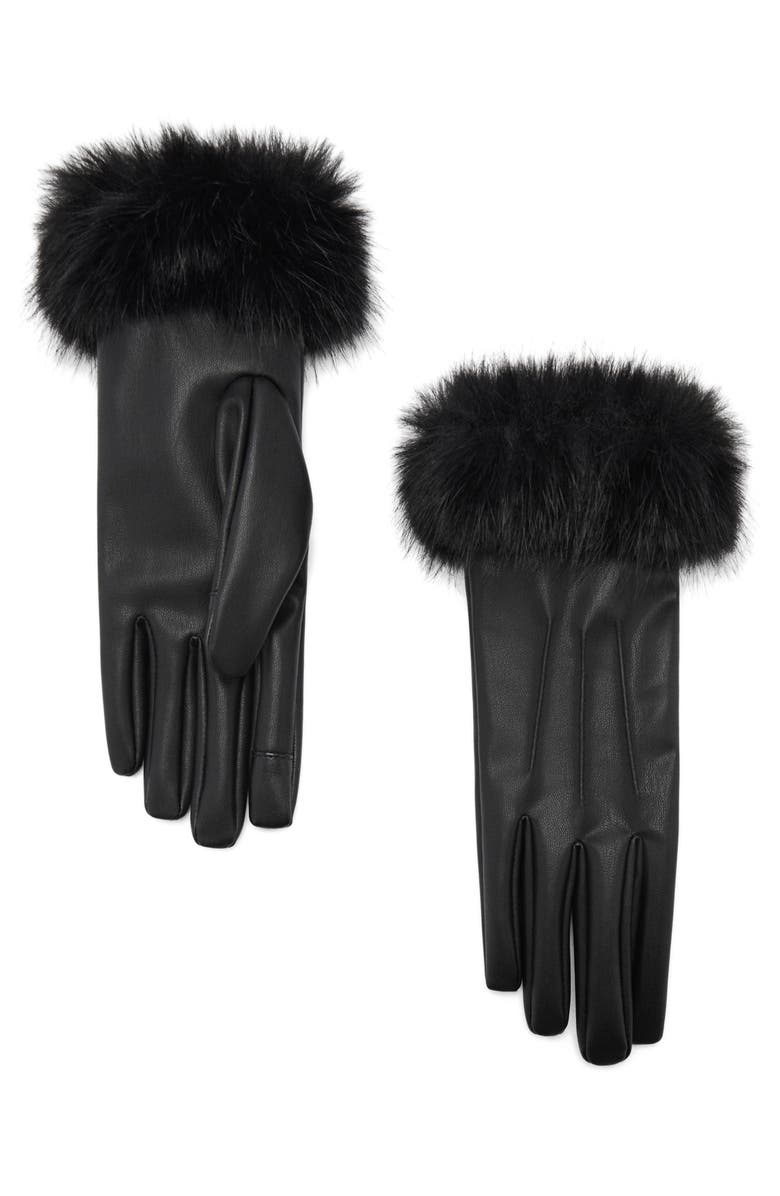 MANGO Faux Fur Lined Faux Leather Gloves, Main, color,