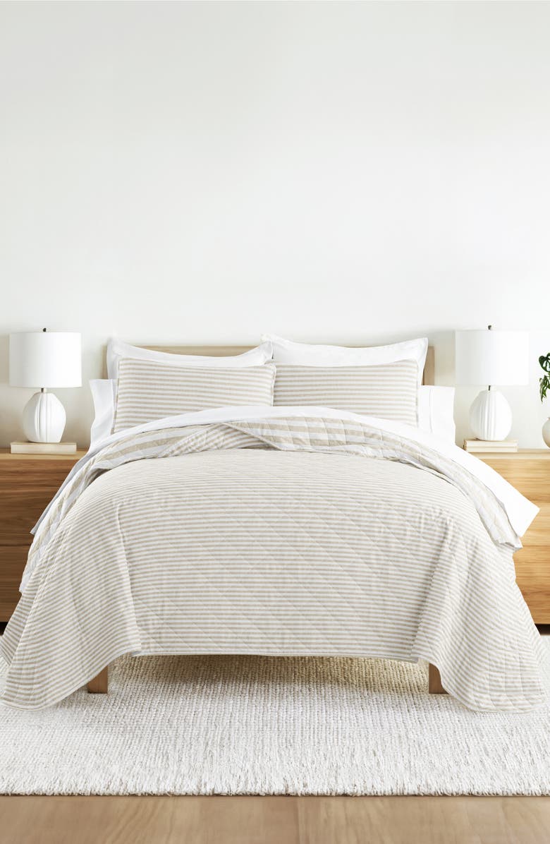 HOMESPUN Pattern Reversible Quilt & Sham Set, Alternate, color, Stripe Natural