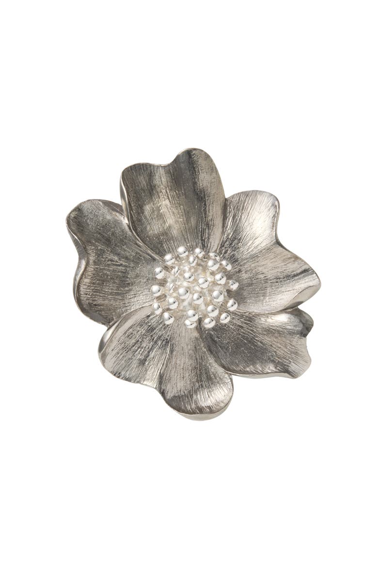 Sterling Flower Lapel Pin, Main, color, Black Silver