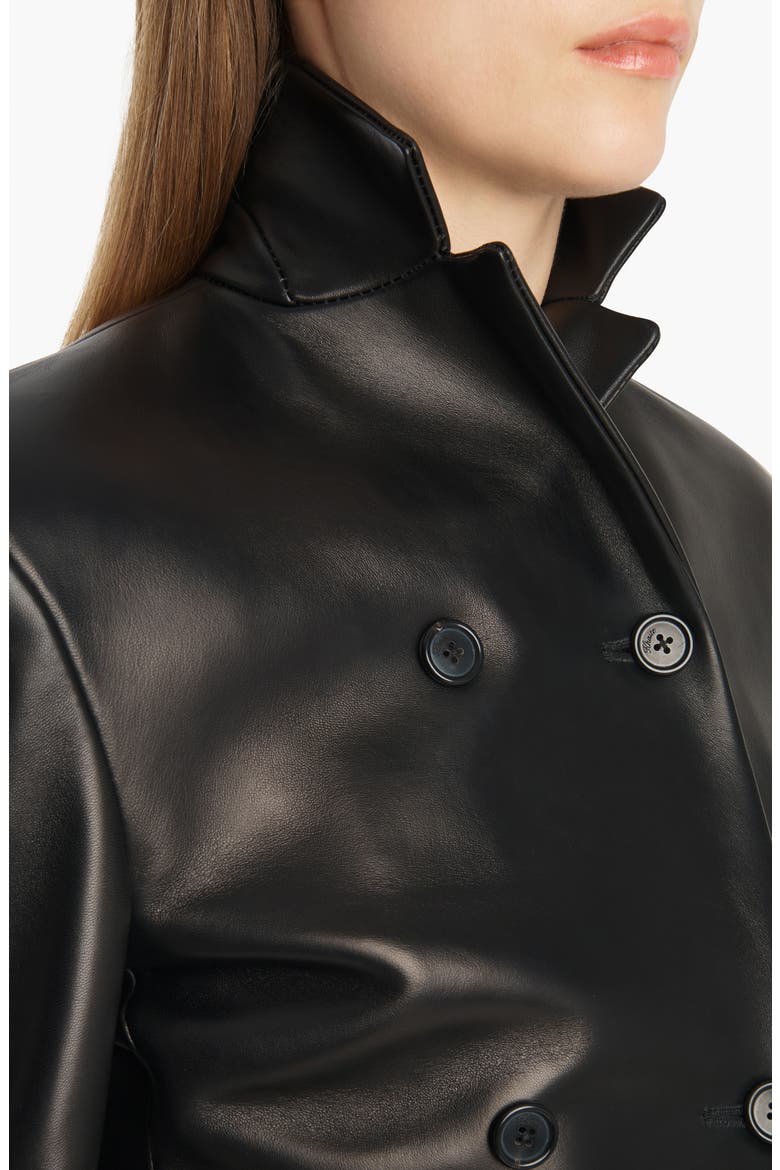 Rolo Double Breasted Lambskin Leather Jacket, Alternate, color, BLACK