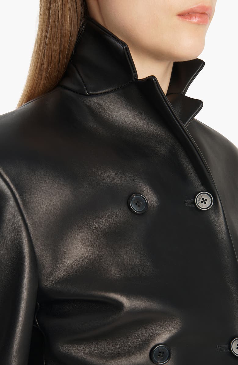 Khaite Rolo Double Breasted Lambskin Leather Jacket, Alternate, color, Black