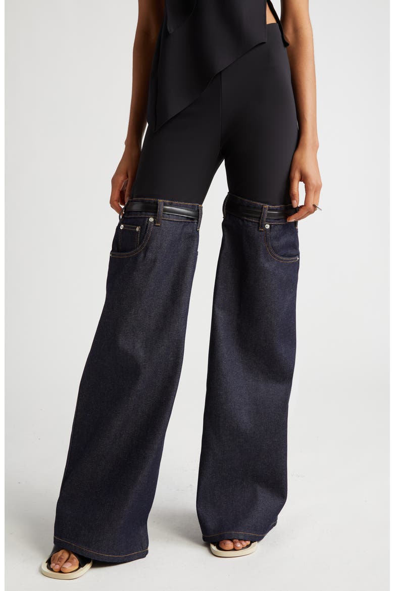 Hybrid Denim Legwarmer Leggings, Main, color, BLACK/ DARK NAVY