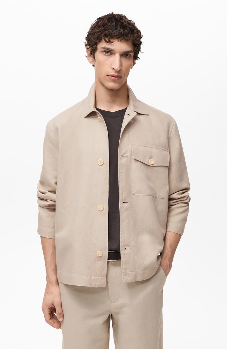 MANGO Straight Fit Linen & Cotton Overshirt, Alternate, color, Sand