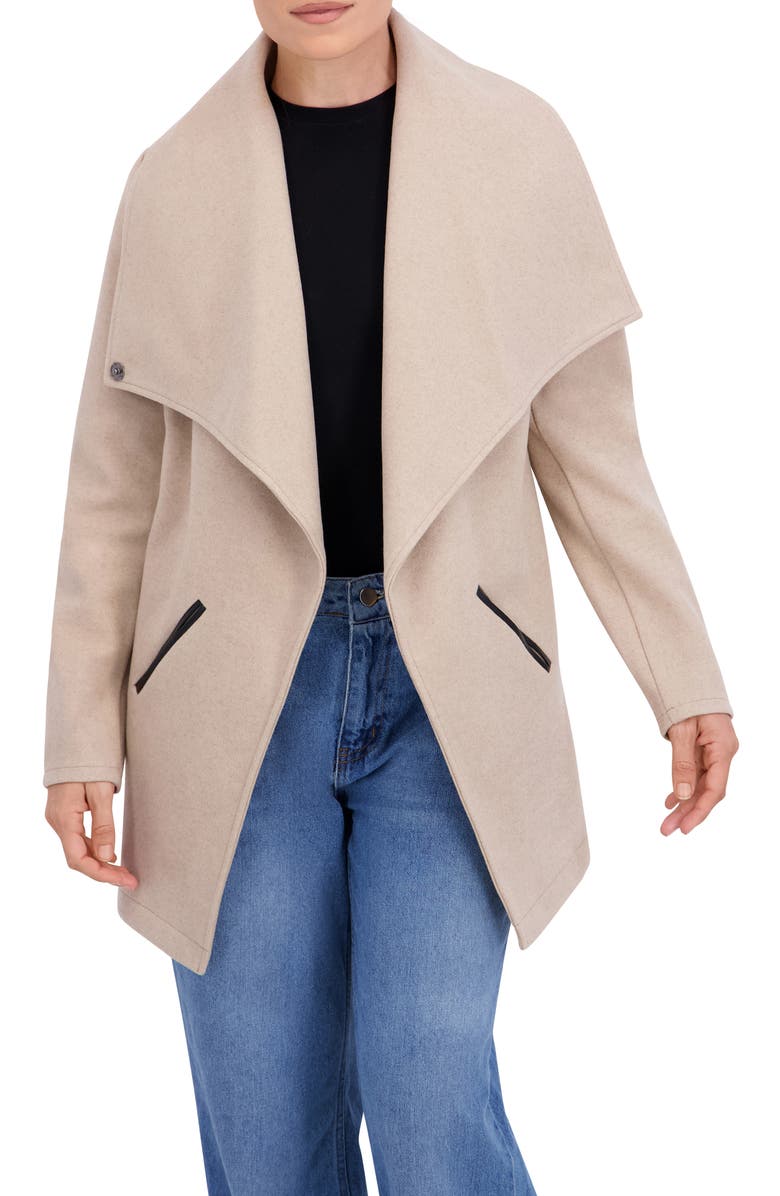 Ookie & Lala Drape Collar Open Front Jacket, Main, color, Camel