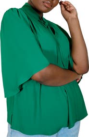 ELOQUII Bow Blouse With Flutter Sleeve