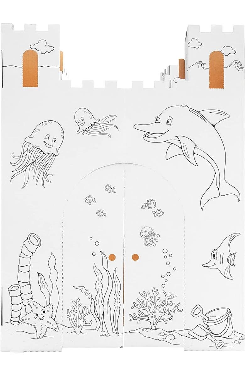 Easy Playhouse Blank Cardboard Sand Castle Craft Kit, Alternate, color, Multicolored