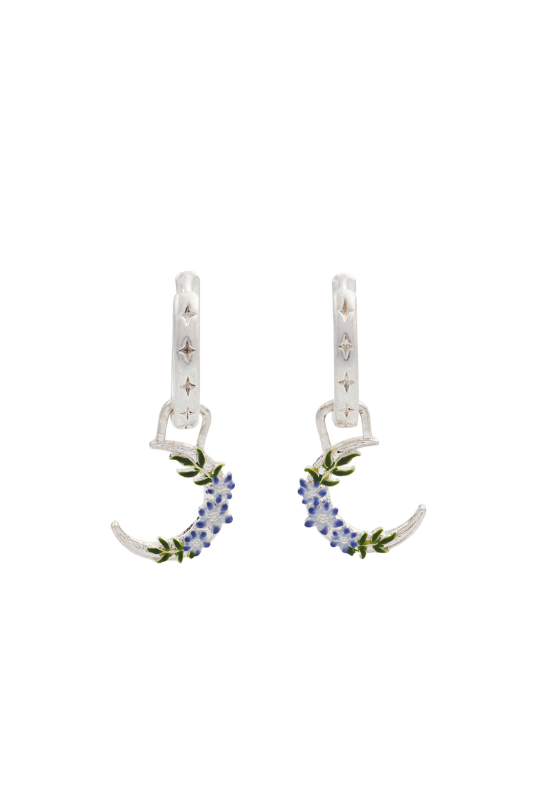 Nightshade Moon Silver Huggie Earrings, Main, color, Silver