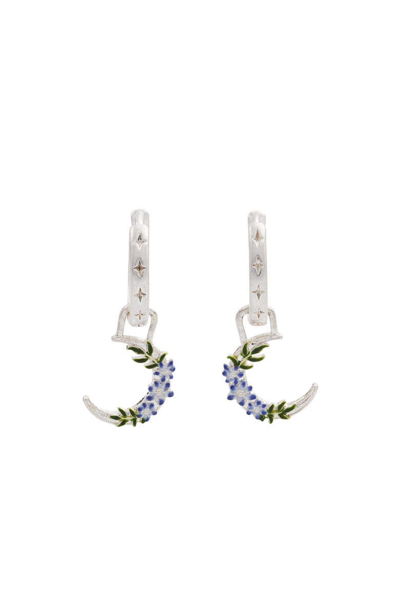 Fable England Nightshade Moon Silver Huggie Earrings, Main, color, Silver
