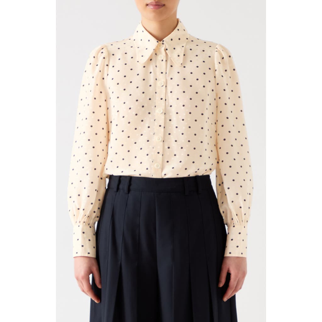 Lk Bennett Sonya Polka Dot Button-up Shirt In Cream