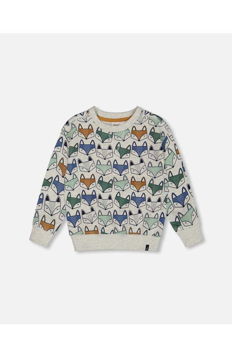 Deux par Deux Little Boy's Printed Fox Fleece Sweatshirt Gray Mix, Main, color, 