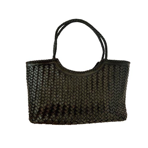 Pink Haley Jolene Handwoven Leather Tote In Black