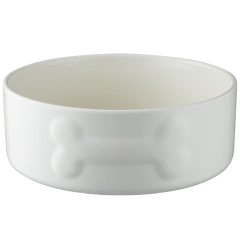 Embossed 8 Inch Bone Dog Food and Water Bowl