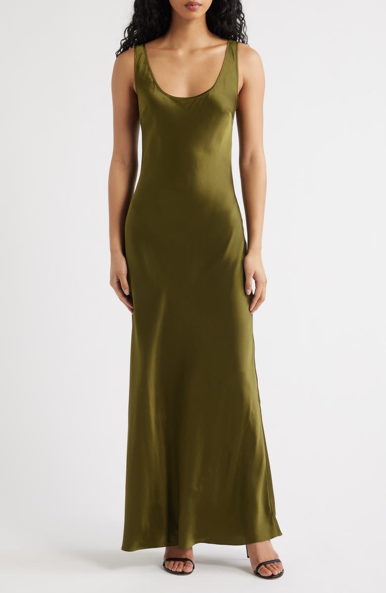Reformation Pamela Silk Maxi Dress, Main, color, Moss Garden
