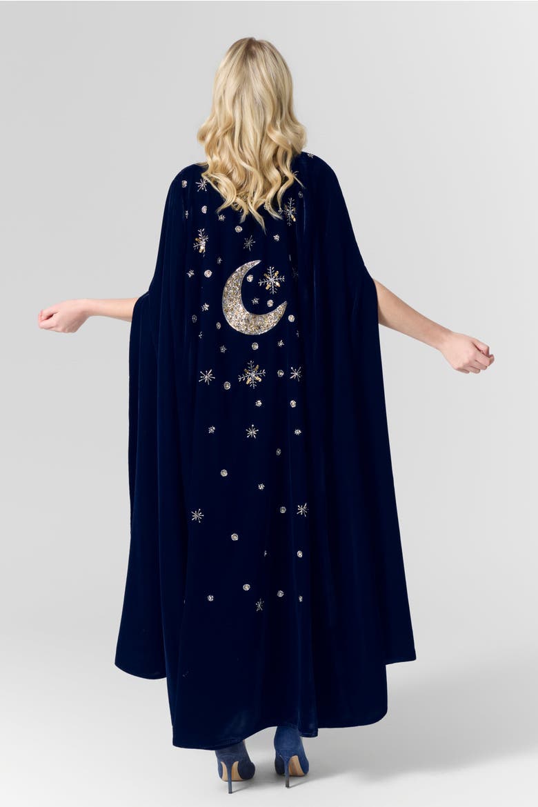 Luna Velvet Embellished Cape, Alternate, color, Navy