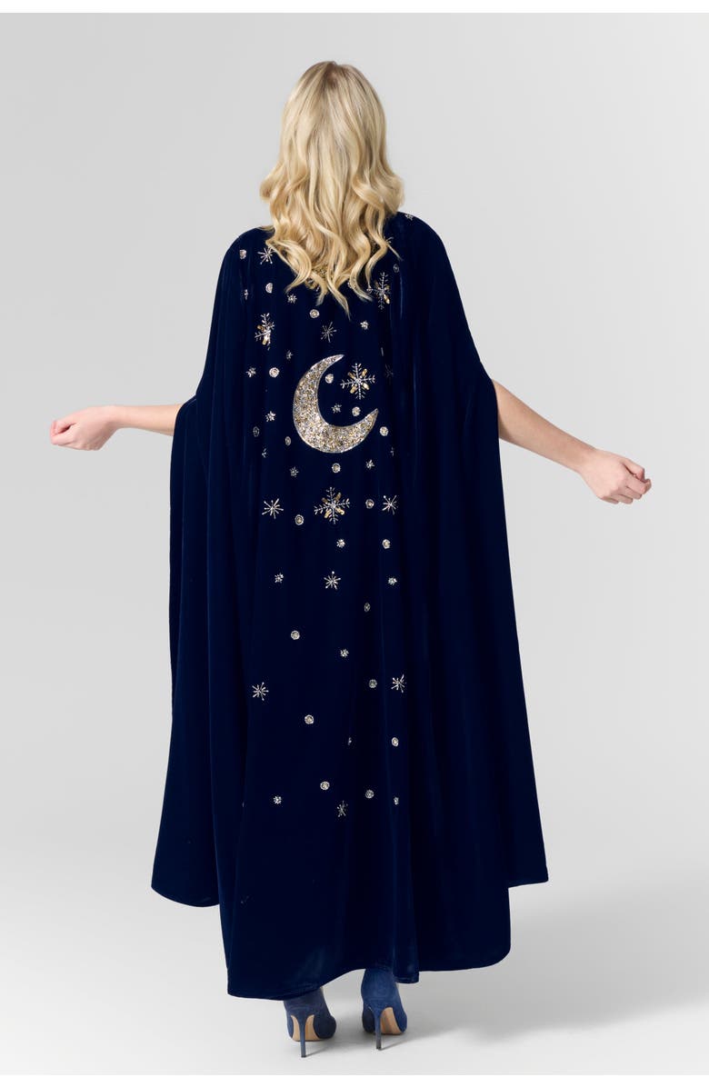Le Fafo Luna Velvet Embellished Cape, Alternate, color, Navy