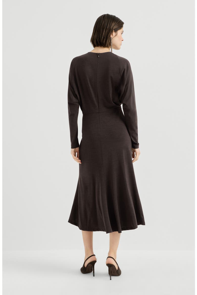 Techno wool jersey dress with monili, Alternate, color, Coffee