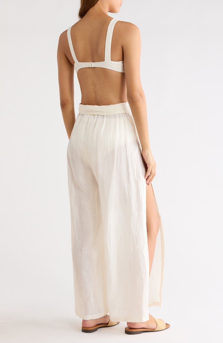 Elan Tie Side Linen Cover-Up Pants, Alternate, color, White