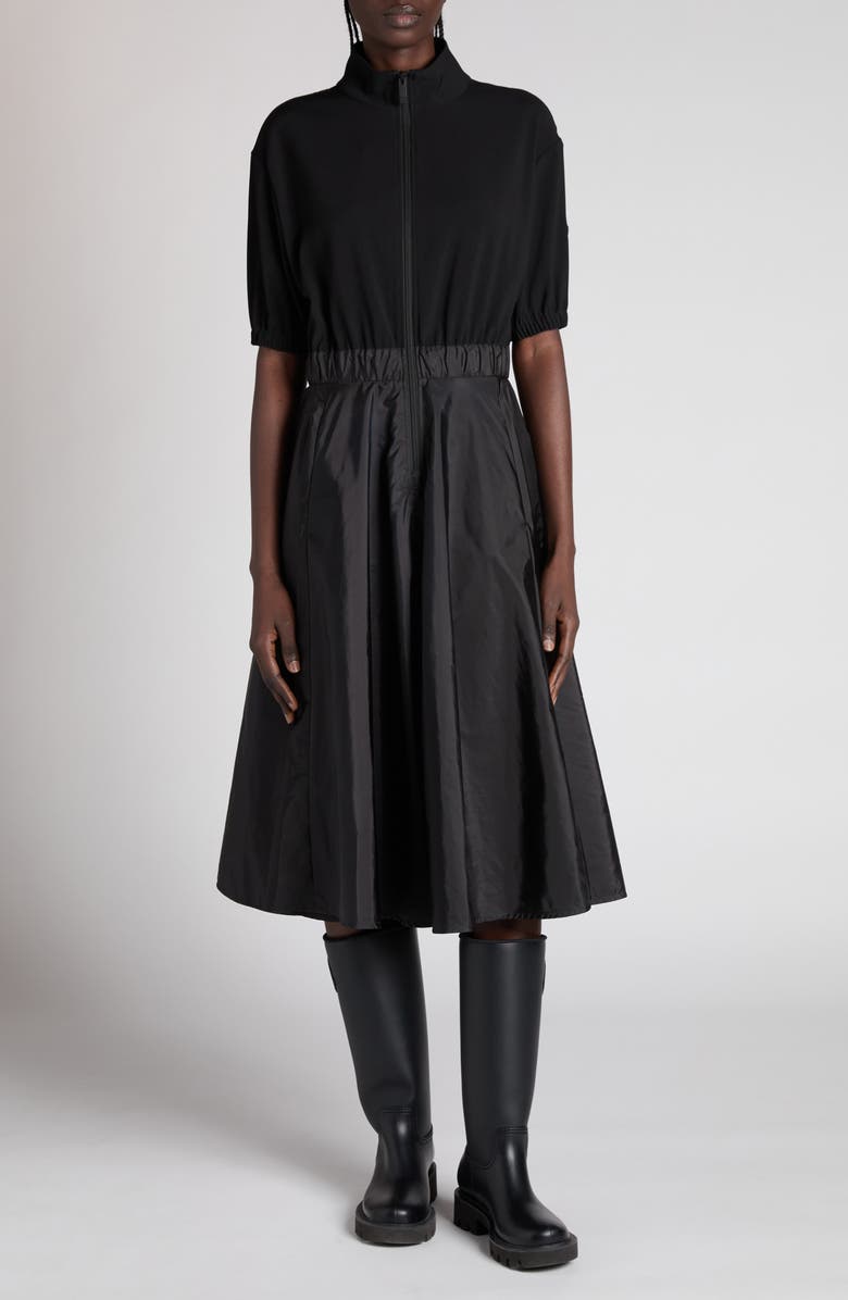Moncler Mixed Media A-Line Dress, Main, color, Black