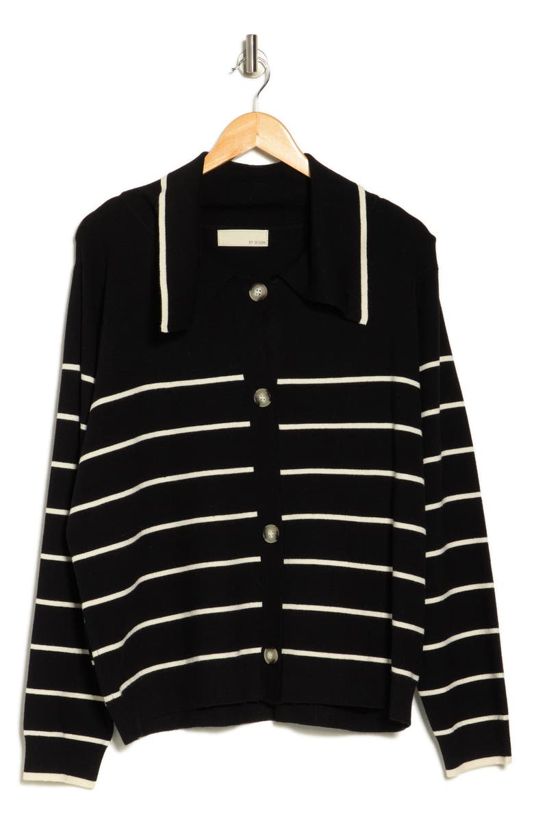 BY DESIGN Hadley Stripe Button Front Cardigan, Alternate, color, Black/ Gardenia