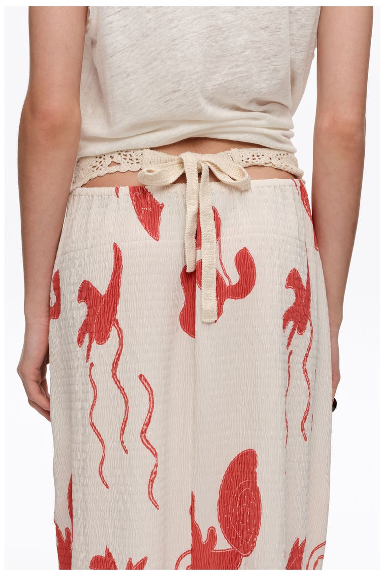 A-Line Mixed-Material Midi Skirt, Alternate, color, SAND RED