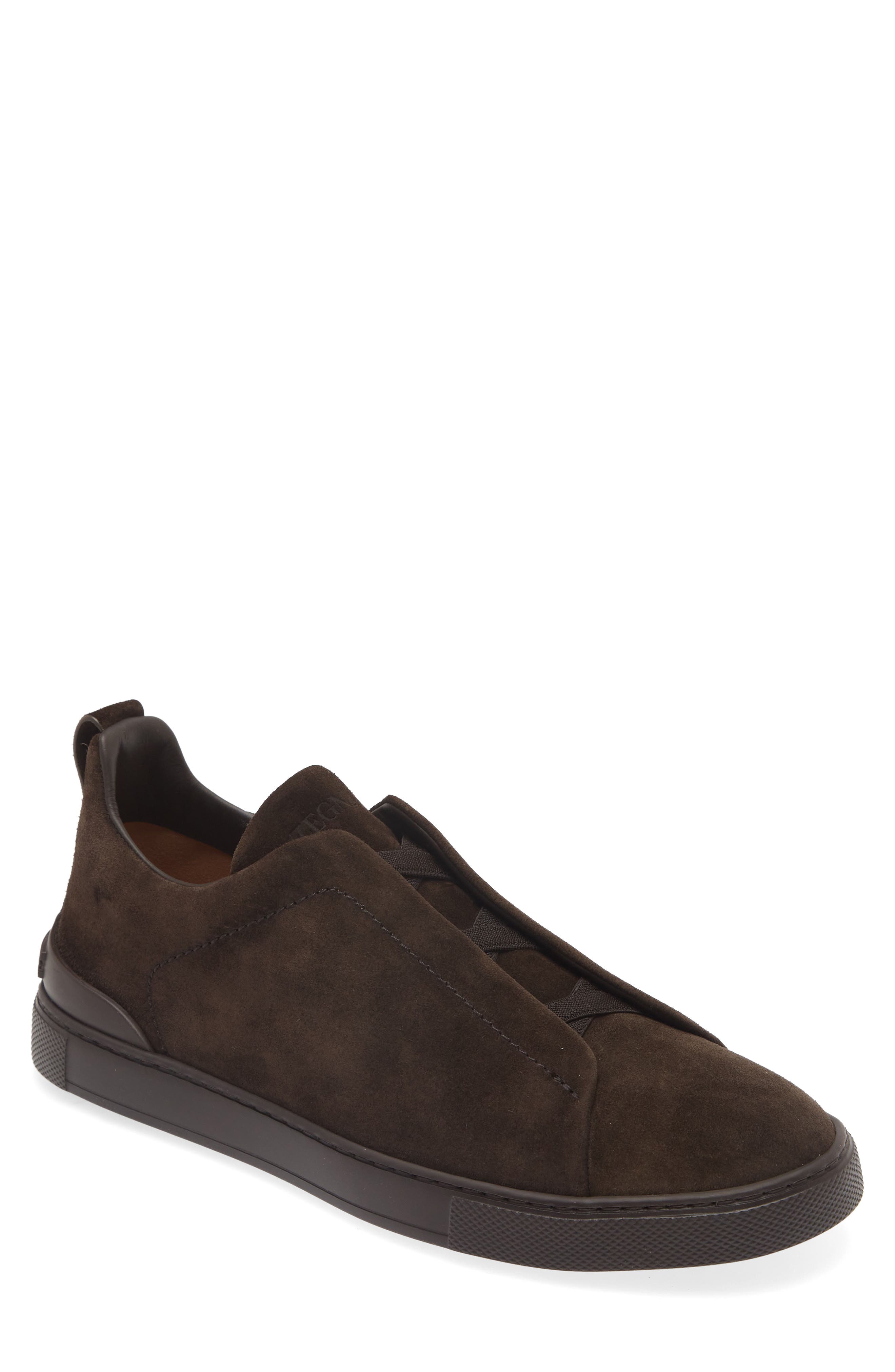 ZEGNA Triple Stitch Suede Slip-On Sneaker, Main, color, Brown