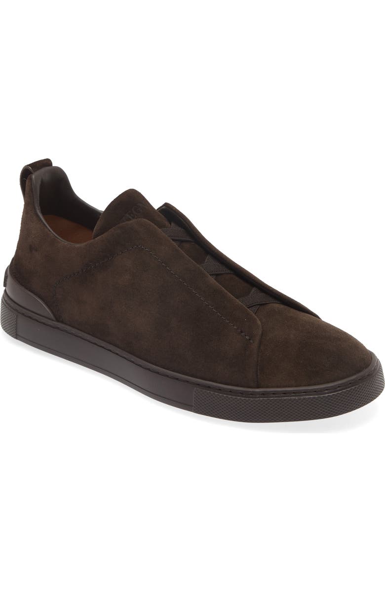 ZEGNA Triple Stitch Suede Slip-On Sneaker, Main, color, Brown