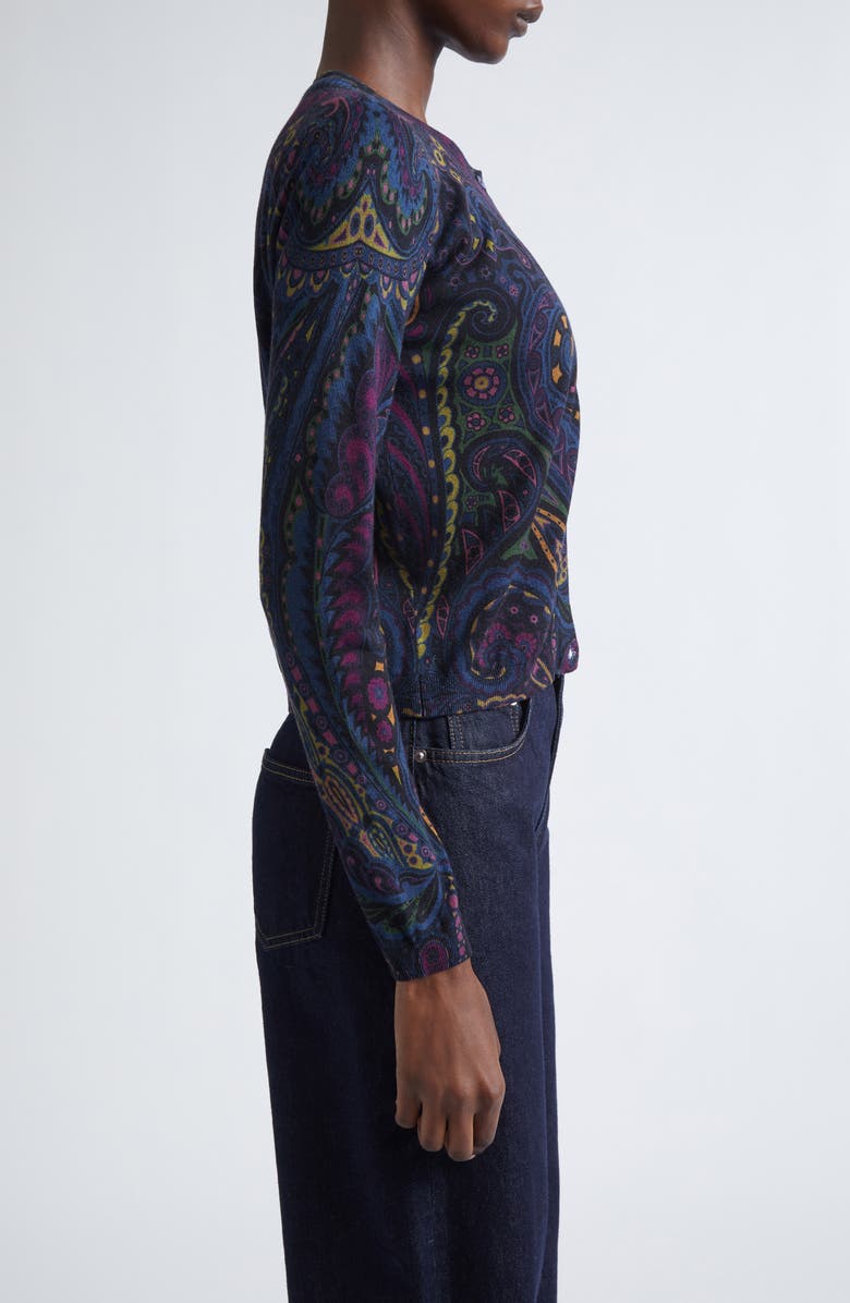 Etro Paisley Silk & Cashmere Cardigan, Alternate, color, Print On Blue Base