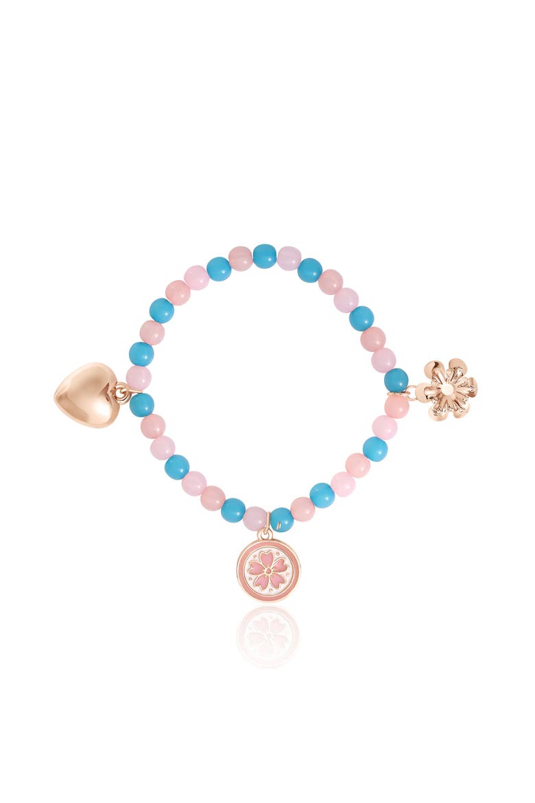 Kids Pastel Beaded Bracelet & Heart Earrings Set, Alternate, color, pink , blue, gold