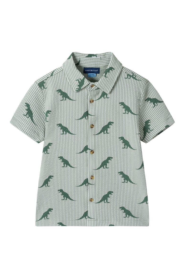 Kids' Seersucker Button-Up Shirt & Shorts, Alternate, color, GREEN DINO