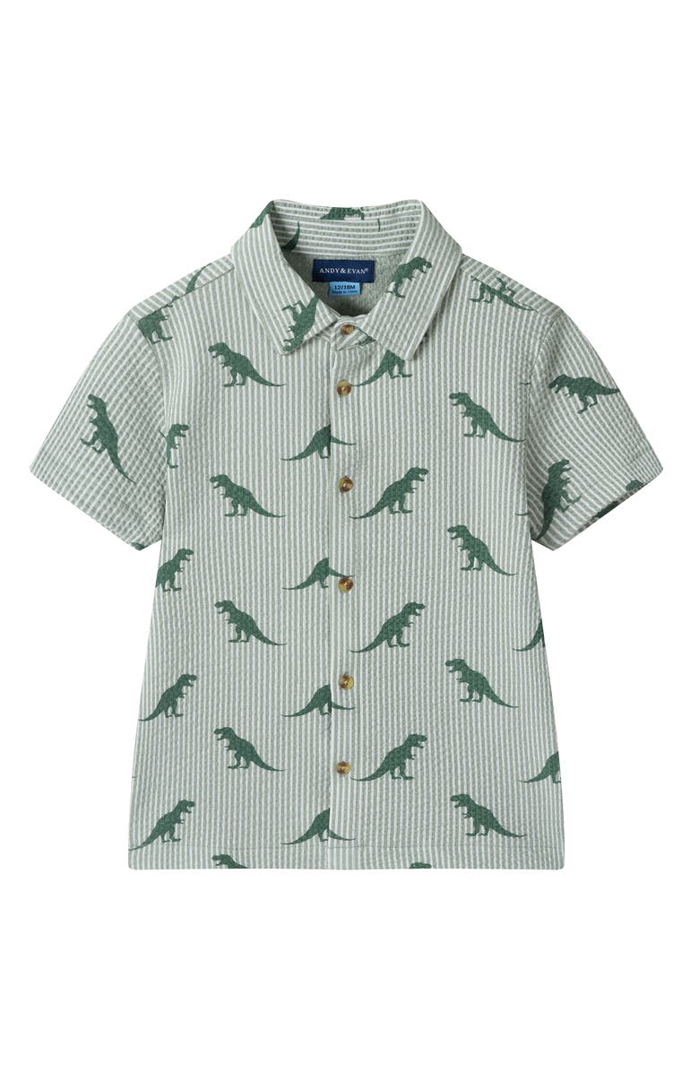 Andy & Evan Kids' Seersucker Button-Up Shirt & Shorts, Alternate, color, Green Dino