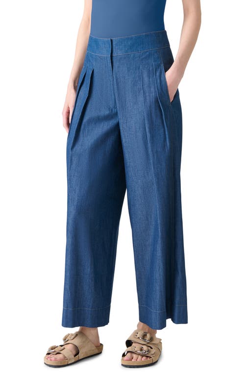 Akris Punto Federica Pleated Wide-leg Cotton Denim Pants In Blue