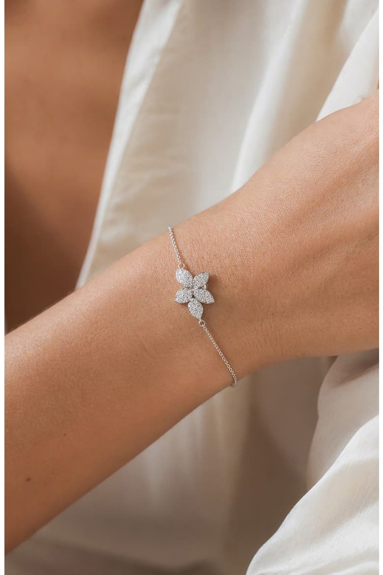 Moissanite Flower Bracelet, Alternate, color, SILVER PLATED