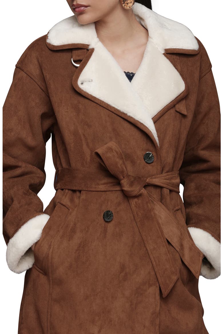 Double Breasted Faux Fur Belted Coat, Alternate, color, CAMEL