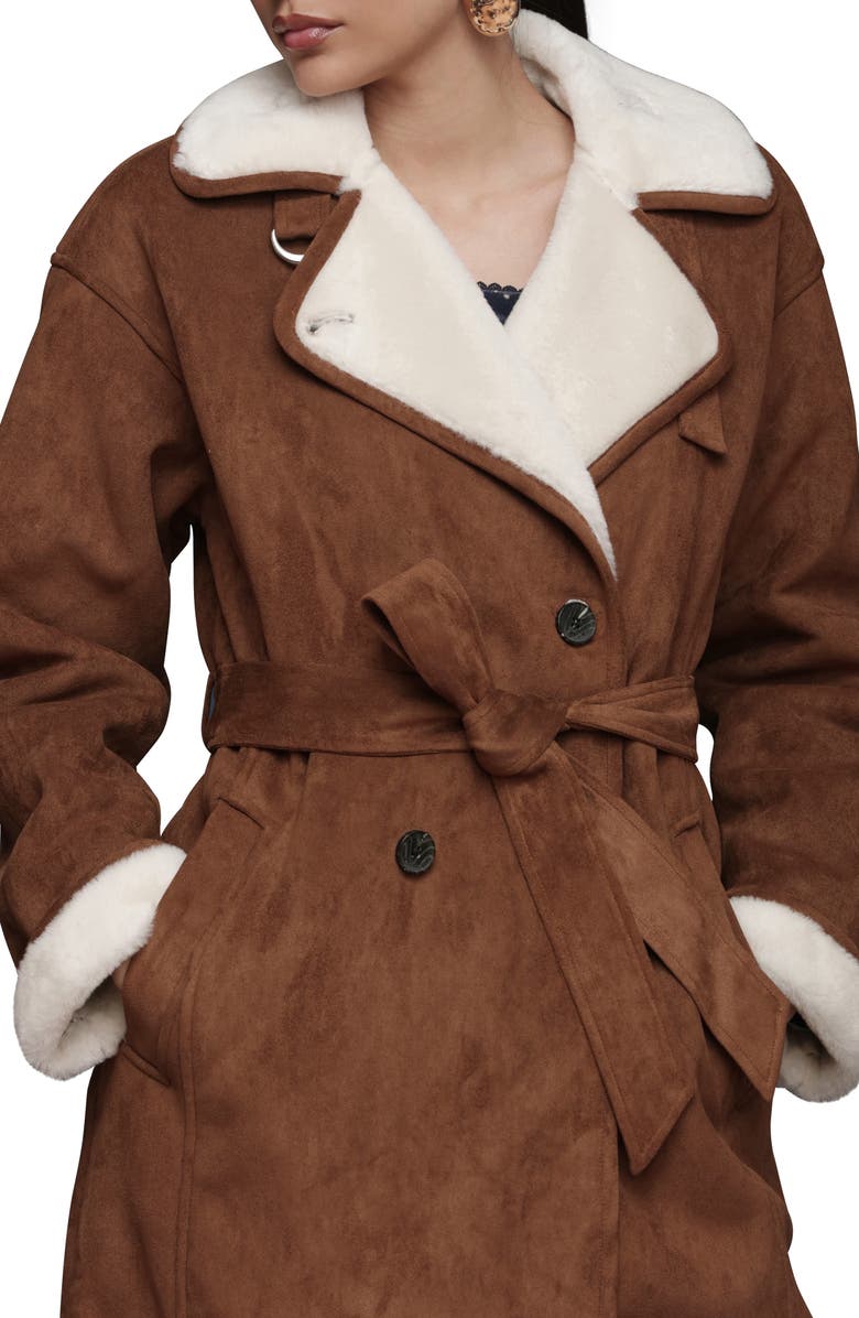 Avec Les Filles Double Breasted Faux Fur Belted Coat, Alternate, color, Camel