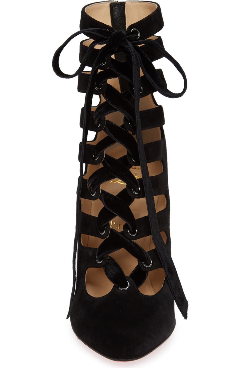 Christian Louboutin Spinetita Cage Lace-Up Bootie, Alternate, color,
