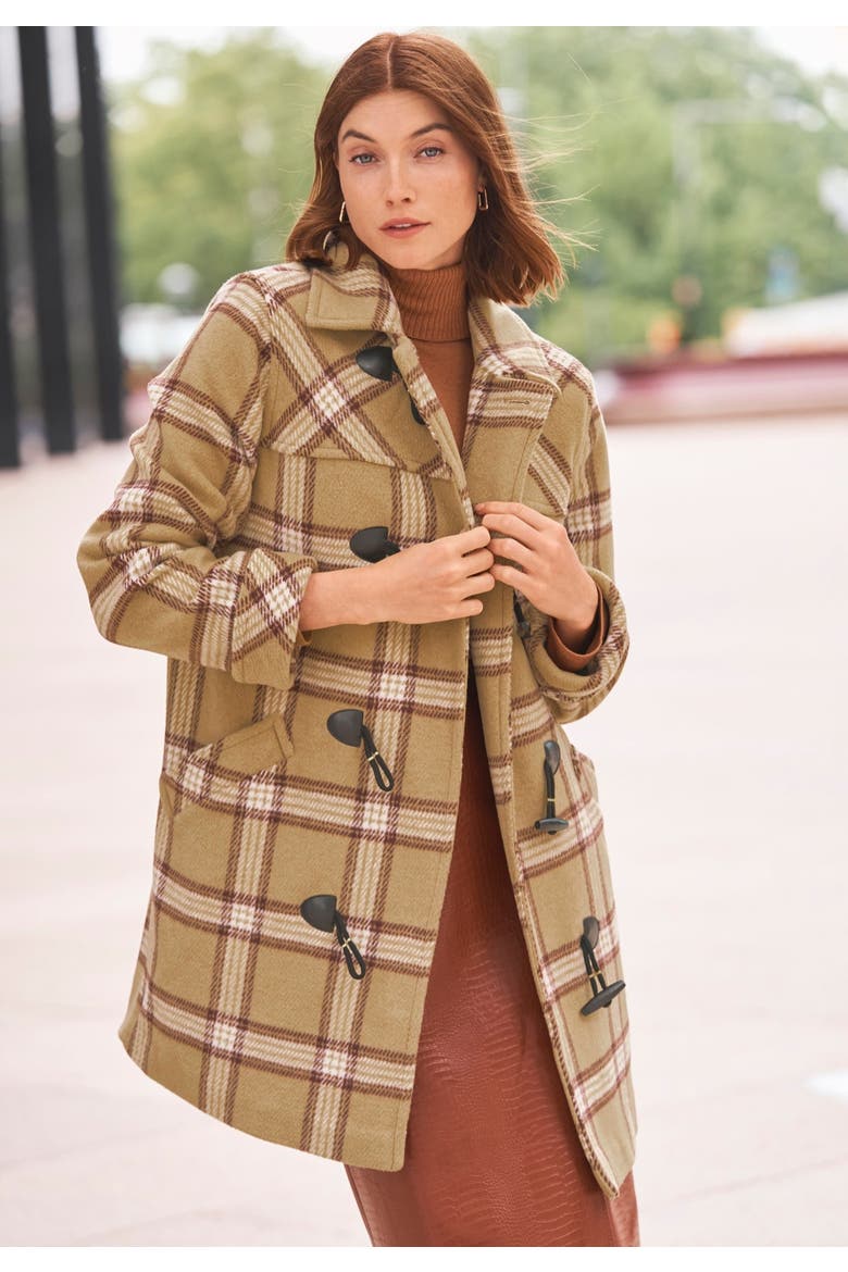Hooded Toggle Wool Coat, Alternate, color, SOFT CAMEL PLAID